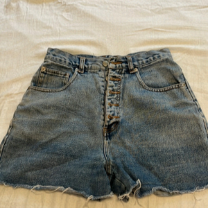 High Waisted Button Fly Denim Cut Off Jeans. Size 7.